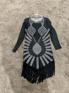 Black mesh long-sleeve bodycon mini dress